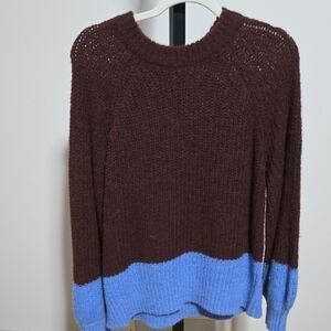 Women's Brown and Blue Crew Neck Sweater
